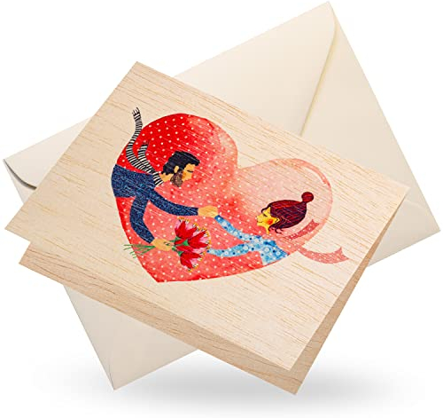 Cozywood besondere Liebeskarte aus Holz, Valentinstag Karte, Holzkarte für Verliebte, Valentinstagskarte für sie & ihn, hochwertige Glückwunschkarte, hölzerne Hochzeitskarte, Liebe