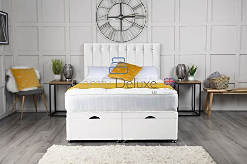 Comfy Deluxe LTD Plush Velvet Storage Ottoman Gas Lift Divan Bed Side Lift Open With Florence Headboard Only (4FT6 Double (140cm X 192cm), White)