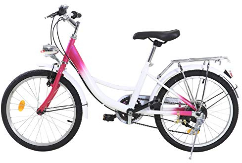 LENJKYYO 20 Zoll Dreirad für Erwachsene 3 Rad Kinder Fahrrad Dreirad 6 Gang Cruiser Bike Rosa & Weiß Fahrrad mit Kissen