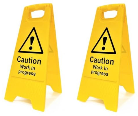 Caution Work In Progress Floor Sign, Pack of 2, Double-Sided Safety Sign | Foldable A-Frame, High Visibility, Ideal for Workplace, Maintenance & Public Safety