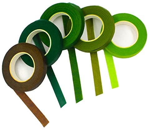 SZXMDKH 5 Rolls 1/2 Inch Floral Tape - Flower Wrap Adhesive Waterproof Green Sticky for Bouquet Stem Wrap, Craft Projects, DIY Handcrafts (5 Colors, 30 Yard/Roll)