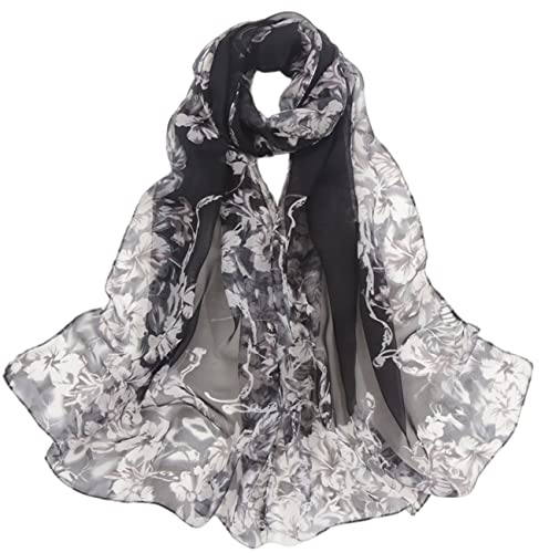 FAIRYGATE Damen Seidentuch Schal Tuch Chiffon Georgette Langer Seidenschal Luxuriöse Schals Elegante Muster Halstuch Hautfreundlich Damenschal 51018