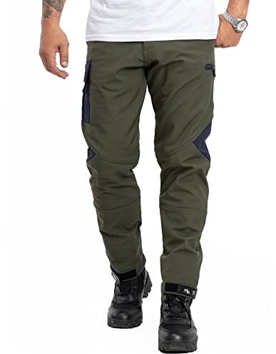 Rock Creek Herren Softshell Hose Cargohose Outdoorhose Wanderhose Herrenhose Wasserdicht Skihose Arbeitshose Winterhose Trekkinghose H-308 Dunkelgrün M