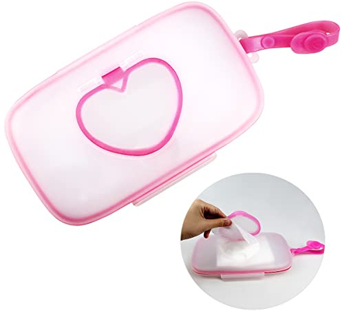 DOERDO Tragbarer Feuchttuchspender für Babys, Feuchttücher-Box, Baby-Feuchthalter, mit Deckel, Taschentuch-Etui, um das Baby frisch und sicher zu halten, Rosa