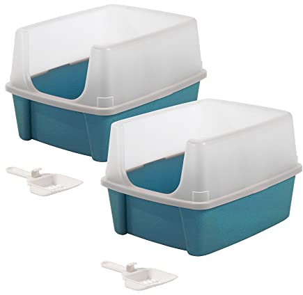 Iris Ohyama Katzenklo offen, bis 7 kg, 2er-Satz, Blau, ohne Deckel, Katzentoilette, hoher Abnehmbarer Rand, Für große Katzen, Kätzchen, Toilet, XXL Toilette, BPA-frei, Cat Litter Box, CLH-12