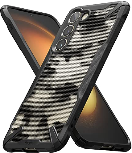 Ringke Fusion-X Case Kompatibel mit Samsung Galaxy S23 Hülle, [Robuster Schutz] Tarnmuster Design Robust Bumper Stoßfest Kratzfest Fortschrittliche Schutz Bumper Handyhülle - Camo Black