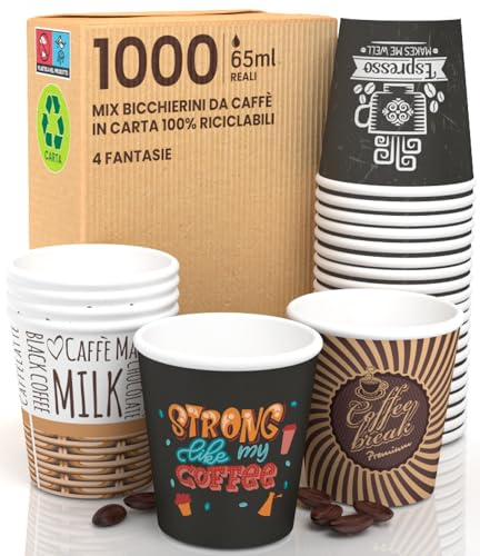 1000 Gobelets en Papier pour Café 65ml Verres Écologiques Biodégradables Jetables à emporter Boissons Chaudes Eau Mélange Fantaisie