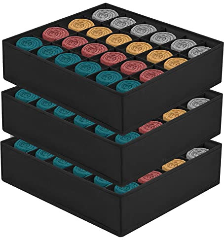 3 Stück Aufbewahrungsboxen, 24 Zellen Faltbare Boxen, Aufbewahrungsbox Unterwäsche, Socken Organizer Schublade, Schubladen Organizer Stoffboxen zum Socken, Krawatten, Gürtel (Schwarz)