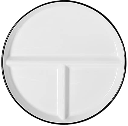Desconocido Platos Divididos en 3 Porcelana, Redondo Plato Separador de Comida Dieta, Plato Control de Porciones Adulto para Hogares, Restaurantes, Hoteles, Diámetro: 23 cm
