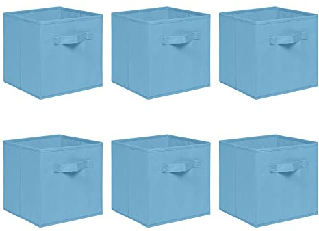 NICEME Foldable Cube Storage Unit Boxes, Non-Woven Fabric Storage Boxes Set, Clothes Drawers for Shelves, 26.5x26.5x28 cm (Light Blue, Set of 6)