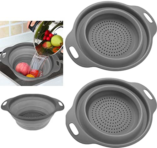 Collapsible Colander Drain Basket Silicone Strainer Collapsing Food Sieve Foldable Draining Bowl For Pasta Vegetable Fruit Washer Folding Kitchen Strainers Space Saving 2 In 1 Medium 30 X 24 Cm (1 Pc)