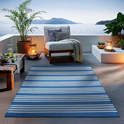TacaHome Outdoor Teppich I Wetterfest Für Drinnen und Draußen I Terrasse Balkon Garten Wohnzimmer Badezimmer Küche Flur Läufer | 160 x 230 cm Dunkelblau