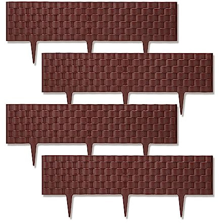 Garden Edging Lawn Flowerbed Border Fence Patio Fencing Landscape Weather Resist Hammer In Easy to Mount (4Pk Garden Border (Brown))