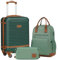 COOLIFE Koffer Trolley Koffer Reisekoffer von ABS Hartschalen Trolley 4 Rollen TSA-Schloss Der Koffer Enthält 1 Reiserucksack und 1 Kulturbeutel (Dunkelgrün/Braun, Handgepäck-Set 3tlg)