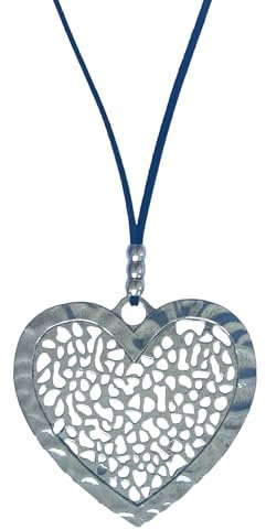 ASTER ALHELÍ - Halskette Damen Großer Silberner Herzanhänger für Frauen - Schmuck Halskette mit Schwarzer Antelina-Kette - Verstellbare Höhe - Ideal als Geschenk