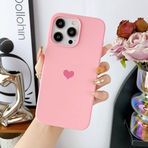 Jmltech for iPhone 15 Pro Max Case Silicone Women Girly Heart with Soft Anti-Scratch Microfiber Lining Protective Phone Cases for iPhone 15 Pro Max Pink