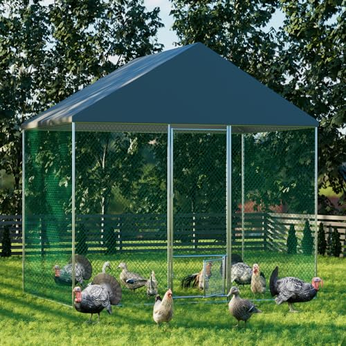 BingoPaw Freilaufgehege Groß Hühnerstall Outdoor: 3x2x2.7m begehbar Hühnergehege 6 m² Hühnerhaus mit Wasserdichtem Dach und Nylon Hühnerzaun Hühnervoliere für Hühner Enten Gänse Kaninchen