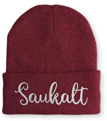 Strickmütze Saukalt Mütze Wintermütze lustige Beanie mit Stick, Farbe: Bordeaux