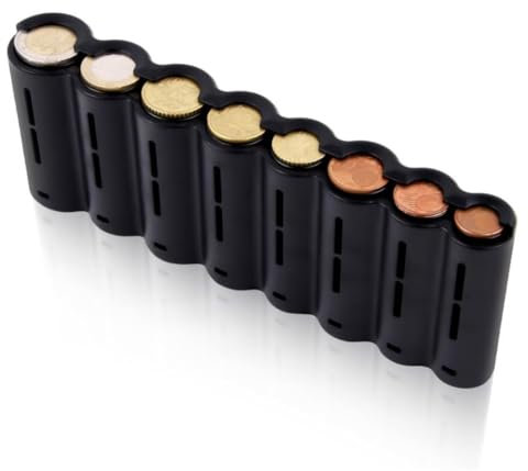 Portamonedas Profesional 8 Monedas: Diseño Exclusivo con Clasificador y Dispensador Integrado, Ideal para Taxistas, Camareros y Conductores Eficientes (Negro 8 Ranuras)