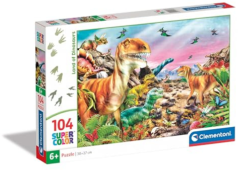 Clementoni Jigsaw Puzzle Land Of Dinosaurs 104 Pieces - Supercolor Puzzle For Children 6-8 Years, Cartoon, Gift For Boy/Girls, Puzzle For Kids, Made In Italy, 25768
