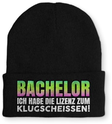tshirtladen Bachelor Ich Habe die Lizenz zum klugscheissen Mütze Beanie Spruchmütze Strickmütze Wintermütze, Farbe: Black