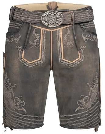 Krüger Herren Trachtenlederhose kurz,Modell: Zac mit Gürtel, Knielang, Herren Trachtenlederhose kurz, Modell: Zac mit Gürtel, Knielang, Art.-Nr. 965366-0-0076, 46,