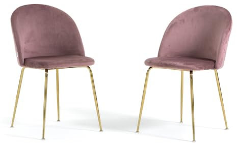 RATTATAN Sara - 2 Chaises fauteuils rembourrées en Velours ou Teddy pour Cuisine ou Salle à Manger avec Pieds en métal (Pieds dorés, Velours Rose foncé)