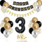 Sage Greem 3rd Birthday Decorations - Gold Foil Balloons, Happy Birthday Banner, Cake Topper for Boy Girl Party
