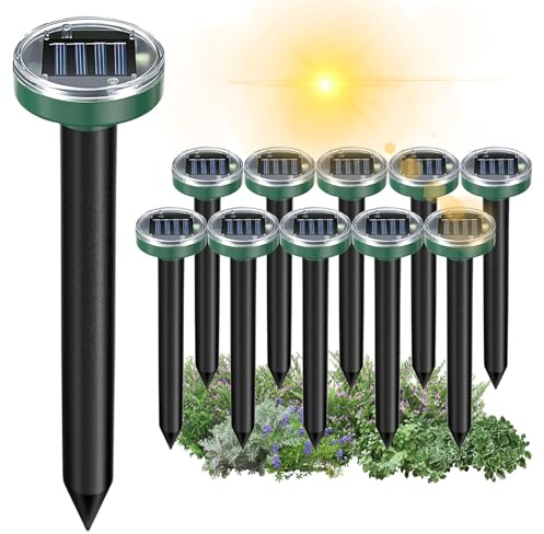 Mole Repellent Solar Powered 10 Pack Snake Repellent Ultrasonic, Groundhog Repeller,Gopher Repeller Sonic Mole Deterrent Spikes, Snake Gopher Mole Vole Repellent Outdoor for Lawn Garden & Yard