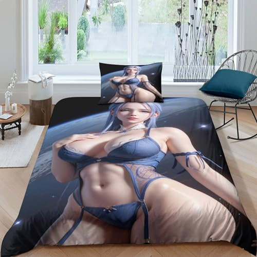 Sexy Körper eines Teenagers 3D Gedruckter comics Für Kinder Mädchen Jungen Bettbezug Set Bettwäschegarnitur Bettwäsche Reissverschluss Und Kissenbezüge Weich Microfaser 2 Teilig Single（135x200cm）