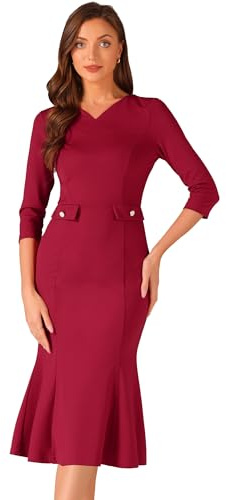 Allegra K Vintage Bodycon Fishtail Dress for Women's 3/4 Sleeve Work Church Cocktail Dresses Red XL
