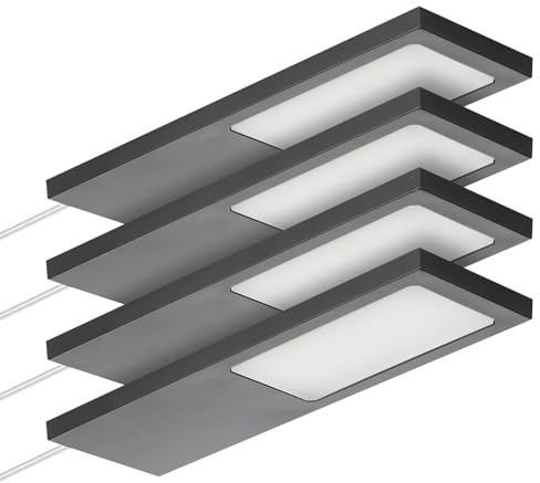 SOTECH 4er Set LED-Möbelleuchte GIULIA II ohne Sensor schwarz, 2700K warmweiß inkl. Trafo & Verteiler Unterbauleuchte Schrankleuchte Vitrinenbeleuchtung