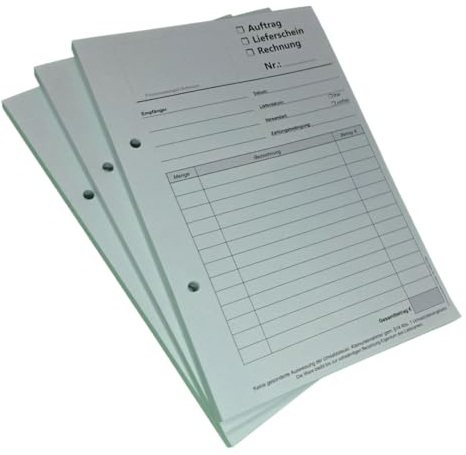 Block Kombiformular für Kleinunternehmen,Auftrag - Lieferschein - Rechnung DIN A5, 3-fach selbst-durchschreibend,2x50 Blatt weiß/gelb/grün - (23745) (10)