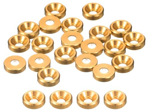 sourcing map 50 Pcs M2 Finishing Countersunk Washers, Aluminum Alloy Screw Gaskets, Cup Head Washer Gasket for Mechanical Accessories Parts, Gold