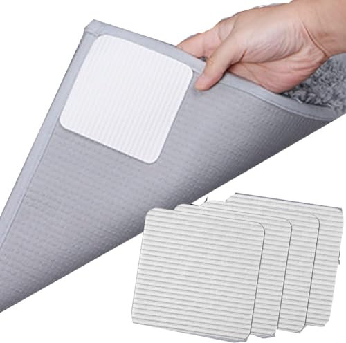 Lot de 4 Autocollants de Fixation AntidéRapants pour Tapis,10 X 10 cm, sous-Tapis AntidéRapant, AntidéRapant pour Tapis, Lavables et RéUtilisables, Conviennent Aux Sols en Bois et Carrelés