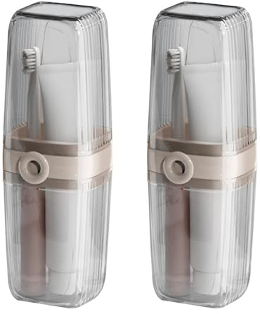 MiOYOOW 2 Pièces Tasses de Brosse à Dents Portable, 2 en 1 Boite de Rangement Dentifrice en Plastique, Gobelet Brosse Dent Translucide avec Couvercle pour Extérieur, Camping, Affaires, Maison