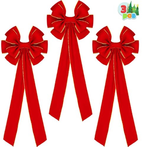 JOYIN 3PCS Big Red Velvet Christmas Bows, 30.7 Long by 10.6 Wide Giant Velvet Bows for Christmas Tree, Large Christmas Wreath Bows, Indoor Outdoor Holiday Xmas Decorations