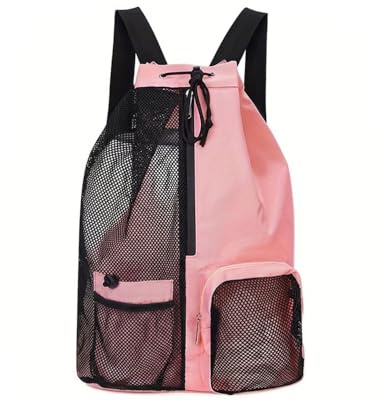 MiOYOOW Mochila de playa con cordón, bolsas de malla impermeable para gimnasio con bolsa para botella de agua para natación y gimnasio