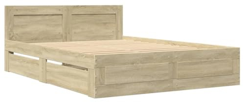 vidaXL Bettgestell, Bett mit Kopfteil, Bettrahmen mit Lattenrost, Doppelbett Schlafzimmerbett mit Stauraum, Sonoma-Eiche 120x200cm Holzwerkstoff