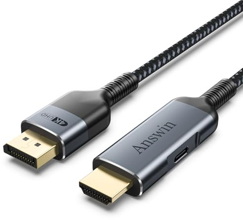 Answin HDMI to DisplayPort Cable, 6.5Ft HDMI Source to DisplayPort Monitor Uni-Directional Compatible with PC Graphics Card Laptop Xbox One/360/NS/PS5/Mac Mini Supporting 4K@60Hz 2K@144Hz 1080P@165Hz