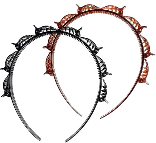 UEAVOID 2 Stück Haarreif mit Klammern Zahnstirnband Braid Tool Frisurenhilfe Elegantes Stirnband für Frauen und Mädchen (Schwarz und Braun)