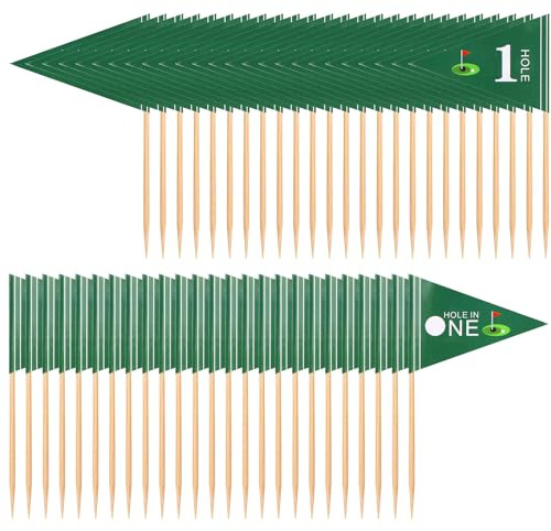 50pcs Golf Themed Toothpick Flags, Hole in One 1st Birthday Golf Cocktail Picks Mini Stick Cake Toppers Flags Mini Golf Flags Toothpicks for Cupcake Party Bar Food Decorations(Style 1)