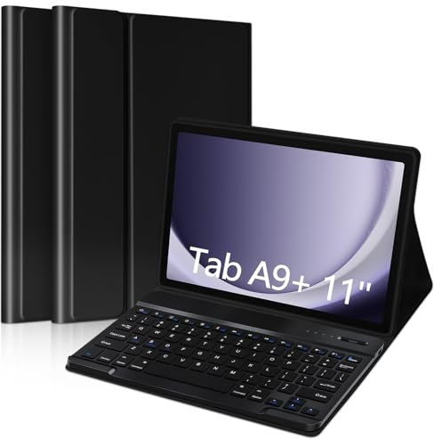 Bluetooth Keyboard Case for Samsung Galaxy Tab A9+/ A9 Plus 11 Inch 2023(SM-X210/X216/X218), UK Layout Slim Wireless Detachable Keyboard with Auto Wake/Sleep Cover (A9PLUS(Balck))
