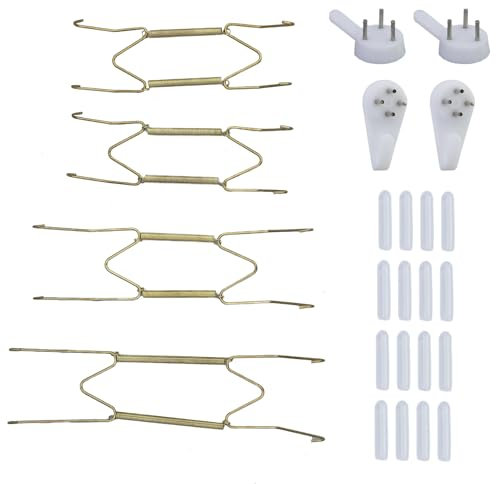 4 pièces de support d'assiette murale en forme de W, support d'assiette murale invisible avec 4 pièces de clous sans trace et 16 pièces de couverture de protection de crochet