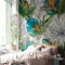 FUNLIFE 234x243cm Plantes tropicales papier peint panoramique nature, oiseau de paradis papier peint panoramique texture imitation cuir, papier peint tropical Salon Chambre papier peint adhesif mural