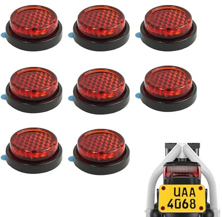 8PCS Motorcycle Reflectors Red Small Round Rear Red Reflectors 20 MM Self Adhesive License Plate Safety Number Plate Round Reflector for Motorcycle Electric Vehicle Bicycle Fenders