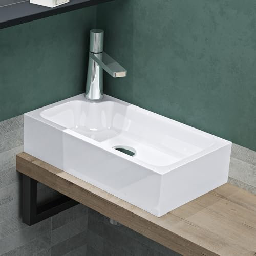 Mai & Mai Lavabo da Appoggio 46x26x11cm, Lavandino Bagno da Appoggio Rettangolare da Minerale Fuso Vasca a Destra Colossum101