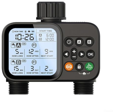 Minuteur d'eau - Système d'irrigation intelligent à double sortie - Minuteur d'irrigation - Minuteur de tuyau d'arrosage de jardin - Contrôleur de système d'irrigation avec mode automatique/manuel
