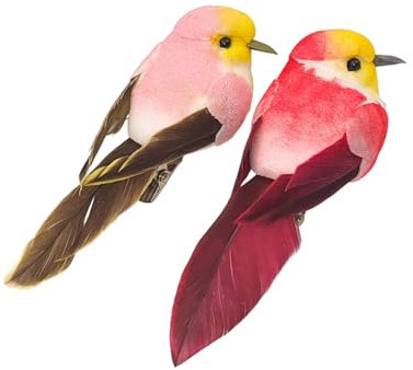 Oiseaux décoratifs avec Pince - Rose et Rouge - 2 pièces - 8 x 2,7 x 3 cm - Sujet de décoration, Printemps, noël, Objets décoratif