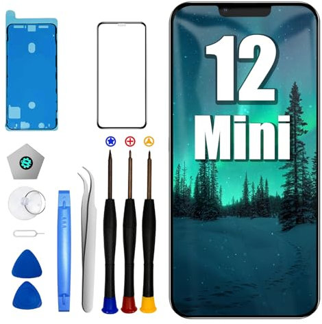 DTD Ersatzbildschirm für iPhone 12 Mini LCD Retina 5.4 FHD COF Display Touchscreen Digitizer mit Reparaturwerkzeug, wasserdichtes Klebeband und Protokoll des
